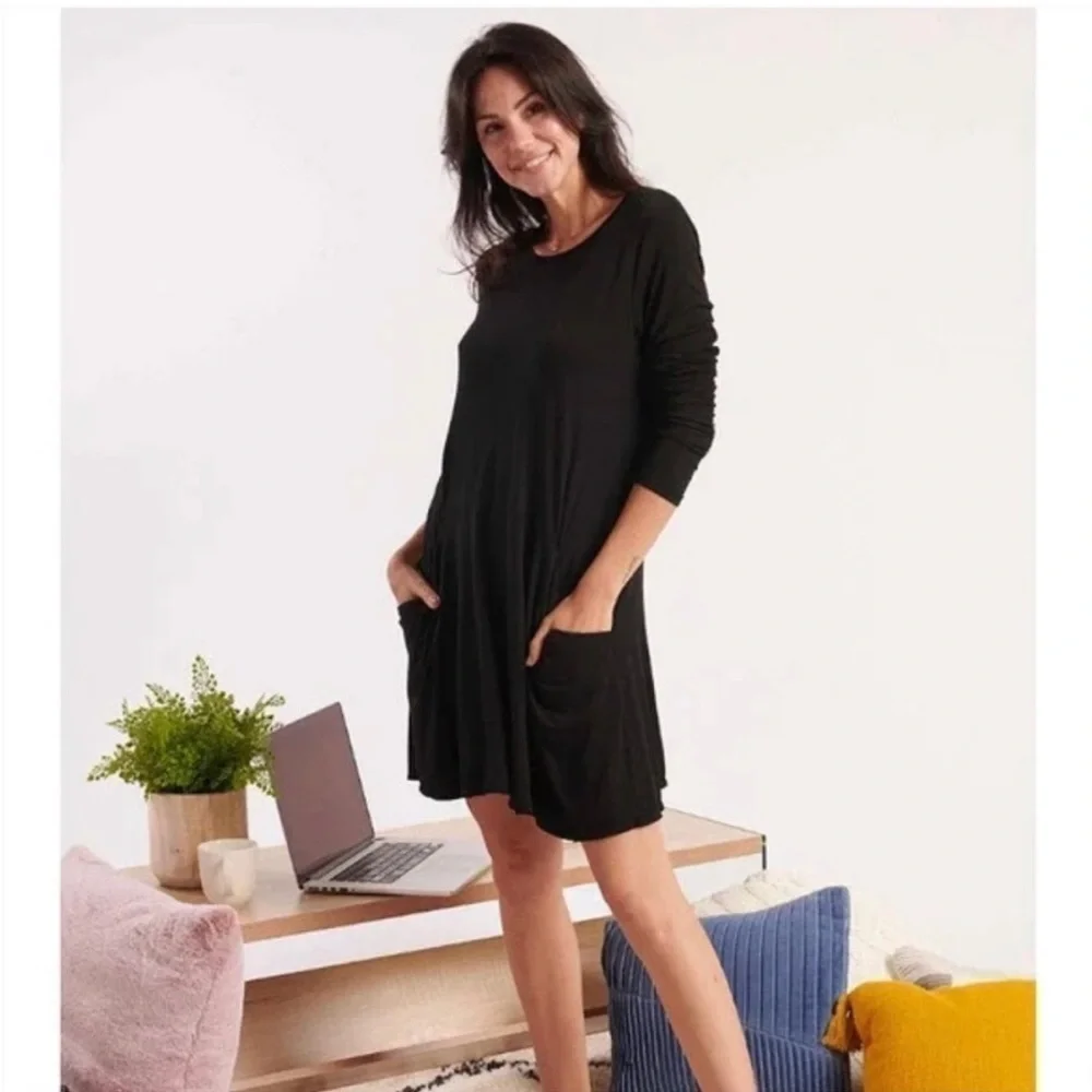 Betabrand Black Modal Silk Jersey Sweatershirt Travel dress